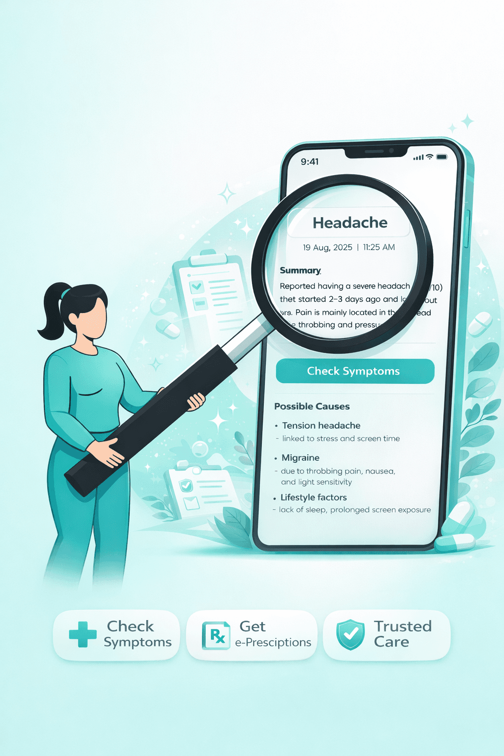 AI-Arohi mobile app showing symptom analysis